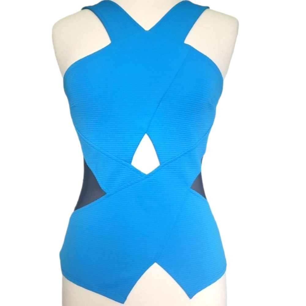 Guess Blue Cross Front Tank W Black Mesh CutOuts